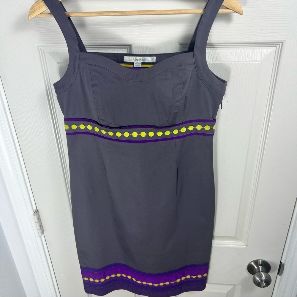 Boden Gray Purple Trim Polka Dot Sheath Dress Women’s Size 4P - Picture 9 of 13